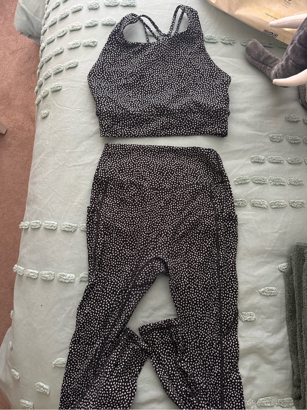 BuffBunny Black and White Speckle Leggings with Matching Sports Bra